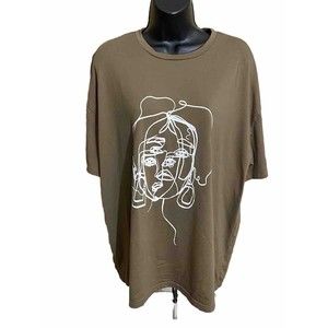 Shein Women’s Face Abstract  Oversized Brown Top Size M
